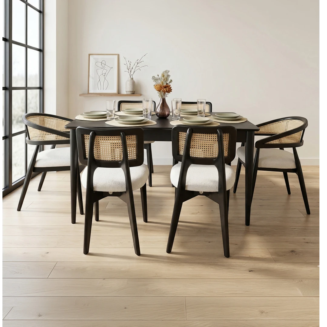 Panel Masa & Gazel + Zion Sandalye Takımı | 6 Kişilik Modern Siyah Yemek Seti